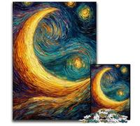 Jigsaw Puzzles for Adults 1000 Piece Crescent Moon Oil Painting Wooden Puzzles DIY Decoration, Brain Challenge, for Adult, Family, 50X75CM