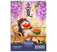 Jigsaw Puzzles for Adults 1000 Piece Cute Cat And Pug Enjoying Summer Jigsaw Puzzle Fun Games Birthday Present Unique Birthday And Xmas Gifts 70x50cm/1000pcs