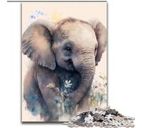 Jigsaw Puzzles for Adults 1000 Piece Cute Elephant Baby Made of Wood, High-Difficulty Brain Teaser for Teenagers 50x75cm for Family Interactive Game