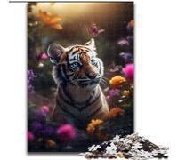 Jigsaw Puzzles for Adults 1000 Piece Cute Tiger Cub Butterflies Made of Wood, Unique DIY Home Decor Gift Idea 50x75cm Birthday Party for Men Women
