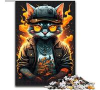 Jigsaw Puzzles for Adults 1000 Piece Cyberpunk Fire Cat Made of Wood, Unique DIY Home Decor Gift Idea 50x75cm Birthday Party for Men Women