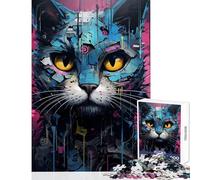 Jigsaw Puzzles for Adults 1000 Piece Cyborg Cat Machine DIY Toys Funny Gift Educational Game Suitable for Desktop Decoration Size 38x52cm