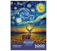 Jigsaw Puzzles for Adults 1000 Piece Deer in Sunflower Field, Starry Night Puzzle for Adults Brain Teaser Game Enhance Memory Fun at Home Activities, 70x50cm/1000pcs