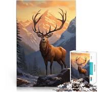 Jigsaw Puzzles for Adults 1000 Piece Deer Sunset Mountains Herausfordernd Schwierig Die Liebe zwischen Paaren stärken75x50cm