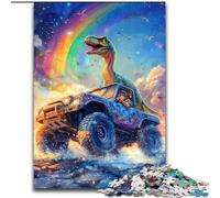 Jigsaw Puzzles for Adults, 1000 Piece Dinosaur Driving A Car Jigsaw Puzzles Made of Wood for Family & Friends, Brain-Teasing Challenge size 50X75CM