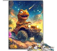 Jigsaw Puzzles for Adults 1000 Piece Dinosaur Driving A Car, Stress Reliever Difficult Challenge Secret Santa Gifts for Age 14 Years Up (Size 26x38cm)