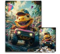 Jigsaw Puzzles for Adults 1000 Piece Dinosaur Driving A Car Wooden Puzzles Perfect for Christmas, Halloween, Easter, New Year 50X75CM