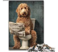 Jigsaw Puzzles for Adults 1000 Piece Dog on The Toilet,Stress Reliever Staycation Kill Time with Matching Poster And Trivia Sheet 38x26cm