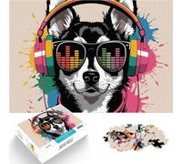 Jigsaw Puzzles for Adults 1000 Piece Dog with Headphones and Sunglasses Lernspielzeug Geburtstagsgeschenk, Geschenke75x50cm
