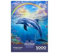 Jigsaw Puzzles for Adults 1000 Piece Dolphin Under Rainbow Jigsaw Puzzle Brain Teaser Game Stress Reliever Unique Birthday And Xmas Gifts 52x38cm/1000pcs