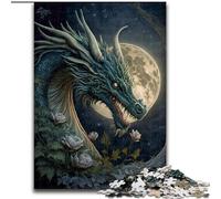 Jigsaw Puzzles for Adults 1000 Piece Dragon on The Moon Made of Wood, High-Difficulty Brain Teaser for Teenagers 50x75cm for Family Interactive Game