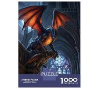 Jigsaw Puzzles for Adults 1000 Piece Dragon Perched on Gargoyle in Cathedral Puzzle for Adults Relaxing Games Hand Speed Race Fun Activities at Home 52x38cm/1000pcs