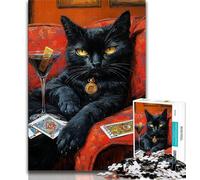 Jigsaw Puzzles for Adults 1000 Piece Drinking Black Cat,Help The Brain Exercise Addictive Toys to Cultivate Patience Perfect Decoration 75x50cm