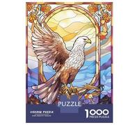 Jigsaw Puzzles for Adults 1000 Piece Eagle Stained Glass Poster, Picture, Metal Print, Paint by PERMADI Puzzle for Adults Brain Teaser Game Difficult Hard Deal As Gifts for The Whole Family 38x26cm/10