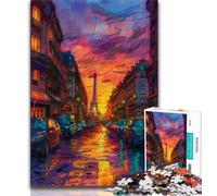 Jigsaw Puzzles for Adults 1000 Piece Eiffel Tower Oil Painting,Stress Reliever Staycation Kill Time with Matching Poster And Trivia Sheet (75x50cm)