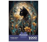 Jigsaw Puzzles for Adults 1000 Piece Elegant Black Cat Art Nouveau Puzzle for Adults Relaxing Games Hand Speed Race Fun Activities at Home 70x50cm/1000pcs