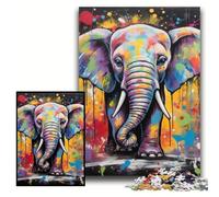 Jigsaw Puzzles for Adults 1000 Piece Elephant Graffiti Painting Wooden Jigsaw 50x75 cm for Parents, Lovers, Friends - Age 14+