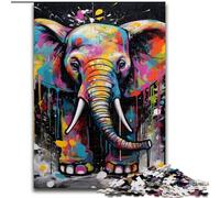 Jigsaw Puzzles for Adults, 1000 Piece Elephant Graffiti Painting Wooden Jigsaw Puzzles for Adults size50x75cm Perfect for Halloween, Christmas, Birthday Gift