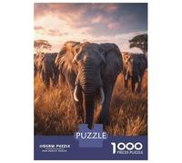Jigsaw Puzzles for Adults 1000 Piece Elephant Herd at Sunset Puzzle for Adults Relaxing Games Hand Speed Race Fun Activities at Home 38x26cm/1000pcs