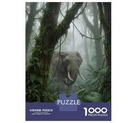 Jigsaw Puzzles for Adults 1000 Piece Elephant in Misty Jungle Jigsaw Puzzle Brain Teaser Game Stress Reliever Unique Birthday And Xmas Gifts 38x26cm/1000pcs