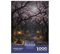 Jigsaw Puzzles for Adults 1000 Piece Enchanted Cherry Blossom Path at Night Jigsaw Relax Games Wall Decoration Deal As Gifts for The Whole Family 70x50cm/1000pcs