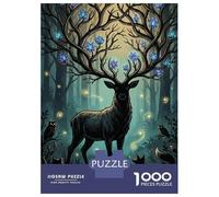 Jigsaw Puzzles for Adults 1000 Piece Enchanted Forest Stag with Glowing Flowers Puzzle for Adults Relaxing Games Hand Speed Race Fun Activities at Home 52x38cm/1000pcs