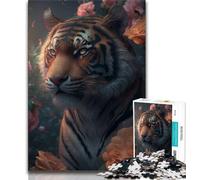 Jigsaw Puzzles for Adults 1000 Piece Fantasy Floral Tiger Puzzles for Teenagers,with Matching Poster And Trivia Sheet for Ages 14+ (size 38x26cm)