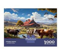 Jigsaw Puzzles for Adults 1000 Piece Farm Scene with Cows And Barn Puzzle for Adults Brain Teaser Game Enhance Memory Fun at Home Activities, 52x38cm/1000pcs