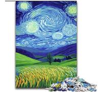 Jigsaw Puzzles for Adults, 1000 Piece Fields Under The Night Sky Wooden Jigsaw Puzzles for Adults 50X75CM Family Activity, Brain Teaser, Home Decor