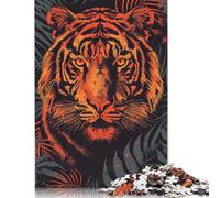 Jigsaw Puzzles for Adults 1000 Piece Fierce Tiger Vector Portrait with Jungle Backdrop Puzzles for Adults Paperboard Puzzles Funny Gift 38x26cm/1000pcs