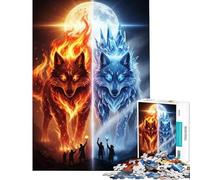 Jigsaw Puzzles for Adults 1000 Piece Fire And Ice Wolves Fantasy Art Fun at Home Activities, Improve Memory Home Decoration Toys for Age 14+ Game (50x75cm)