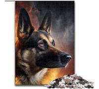 Jigsaw Puzzles for Adults 1000 Piece Fire German Shepherd Made of Wood, Perfect DIY Art Decor Or Birthday Gift 50x75cm Family Fun Craft, Perfect for Birthdays, Holidays