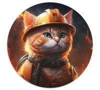 Jigsaw Puzzles for Adults 1000 Piece Firefighter Cat 1000-Piece Round Jigsaw Puzzle DIY Decoration, Brain Challenge, for Adult, Family, 67.5x67.5cm