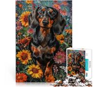 Jigsaw Puzzles for Adults 1000 Piece Floral Dachshund Portrait Made of wood,for and from 14 years and over for home decoration learning educational Gift。size:50x75cm/14.96x20.47inch