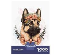 Jigsaw Puzzles for Adults 1000 Piece Floral German Shepherd Dog Teenager Puzzles Hands-on Game Home Decoration Christmas Birthday Gifts 52x38cm/1000pcs
