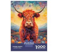 Jigsaw Puzzles for Adults 1000 Piece Floral Highland Cow Jigsaw Puzzle Brain Teaser Game Stress Reliever Unique Birthday And Xmas Gifts 38x26cm/1000pcs