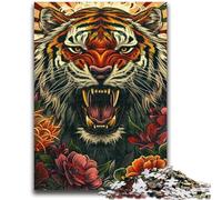 Jigsaw Puzzles for Adults 1000 Piece Flowers And Tigers Artistic Wall Decor & Birthday Gift Idea for Friends, Home Office 26x38cm