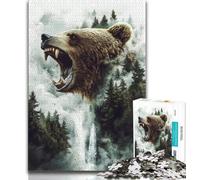 Jigsaw Puzzles for Adults 1000 Piece Forest Brown Bear Landscape Puzzles,Staycation Kill Time with Matching Poster And Trivia Sheet 26x38cm