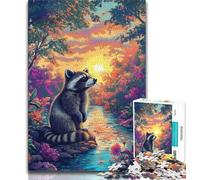 Jigsaw Puzzles for Adults 1000 Piece Forest Raccoon,learning Educational Toys Fun at Home Activities,Birthday Present,Travel Gifts 38x26cm