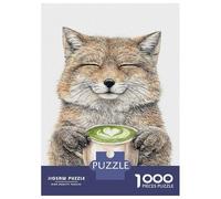Jigsaw Puzzles for Adults 1000 Piece Fox Holding Matcha Latte Teenager Puzzles Hands-on Game Difficult Challenge Challenging Game Gifts 38x26cm/1000pcs