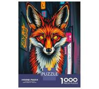 Jigsaw Puzzles for Adults 1000 Piece Fox in Neon Japanese Cityscape Puzzle for Adults Brain Teaser Game Enhance Memory Fun at Home Activities, 38x26cm/1000pcs
