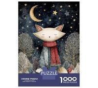 Jigsaw Puzzles for Adults 1000 Piece Fox in Winter Night Watercolor Jigsaw Puzzle Brain Teaser Game Stress Reliever Unique Birthday And Xmas Gifts 38x26cm/1000pcs