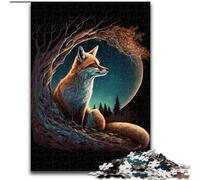Jigsaw Puzzles for Adults 1000 Piece Fox on The Moon Made of Wood, for Ages 14+ 50x75cm Birthday Party for Men Women