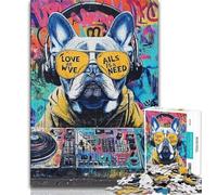 Jigsaw Puzzles for Adults 1000 Piece French Bulldog Wearing Headphones 1000 Pieces for Adults,Artistic Wall Decor & Birthday Gift Idea for Friends, Home Office 75x50cm