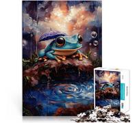 Jigsaw Puzzles for Adults 1000 Piece Frog with Umbrella in Rain Spielspielzeug Tolle Geschenke und Spielzeuge50x70cm