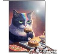 Jigsaw Puzzles for Adults 1000 Piece Funny Cat Eating Cookies Made of Wood, Perfect for Family Fun on Birthdays, Christmas 50x75cm Birthday Party for Men Women