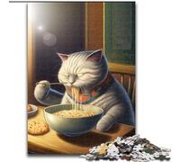 Jigsaw Puzzles for Adults 1000 Piece Funny Cat Eating Ramen Jigsaw Puzzle Made of Wood,Educational Activity for Cognitive Skills Cognitive Skill Improvement 1000pcs(50x75cm)