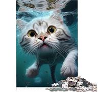 Jigsaw Puzzles for Adults 1000 piece Funny Cat Swimming Animal Fun Jigsaw Puzzles for Adults wooden Jigsaws for Age 12 Years Up 1000pcs (75x50cm)