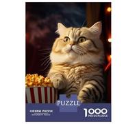 Jigsaw Puzzles for Adults 1000 Piece Funny Popcorn Cat Puzzles for Adults Relax Games Pattern Assembly Christmas Birthday Gifts 52x38cm/1000pcs