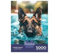 Jigsaw Puzzles for Adults 1000 Piece German Shepherd Pool Sunny Puzzle for Adults Brain Teaser Game Presents for Women Fun Activities at Home 38x26cm/1000pcs